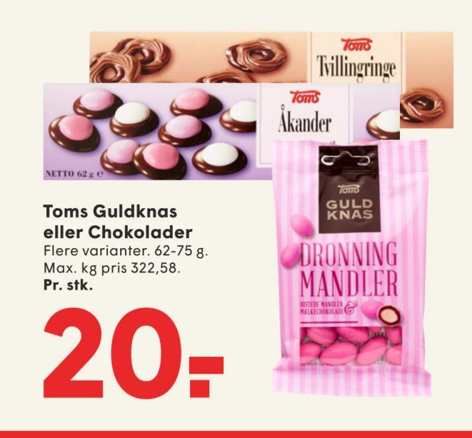 Toms Guldknas eller Chokolader Flere varianter. 62-75 g. – Spar