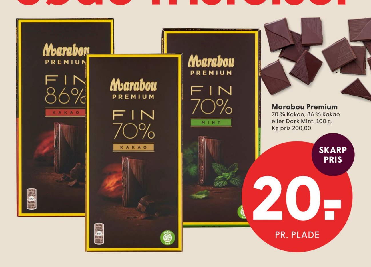 Marabou Premium 70 % Kakao, 86 % Kakao eller Dark Mint. 100 g – Spar