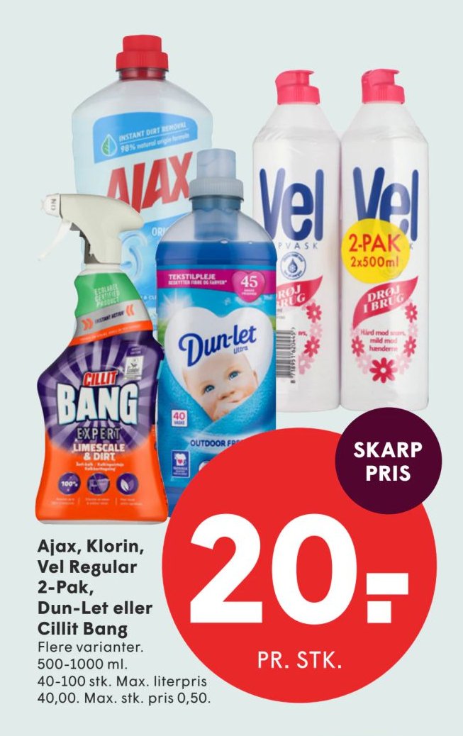 Ajax, Klorin, Vel Regular 2-Pak, Dun-Let eller Cillit Bang Flere varianter. 500-1000 ml. – Spar