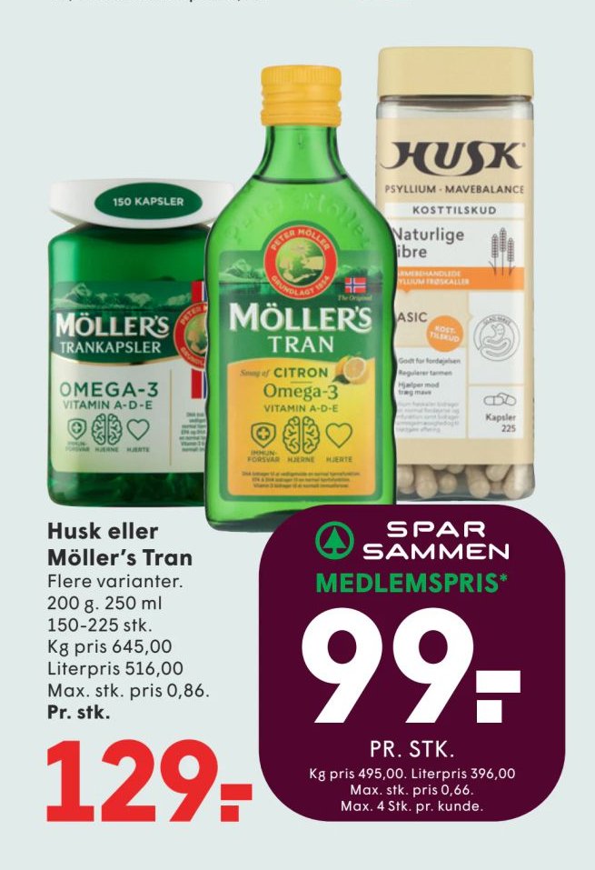 Husk eller Möller's Tran Flere varianter. 200 g. 250 ml – Spar