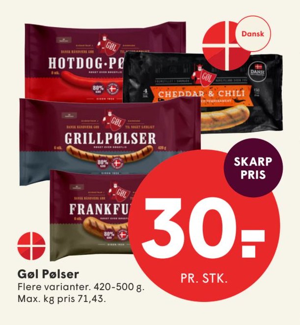 Gøl Pølser Flere varianter. 420-500 g. – Spar