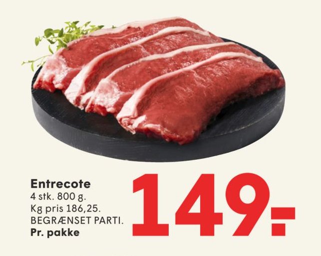 Entrecote 4 stk. 800 g. Pr. pakke – Spar