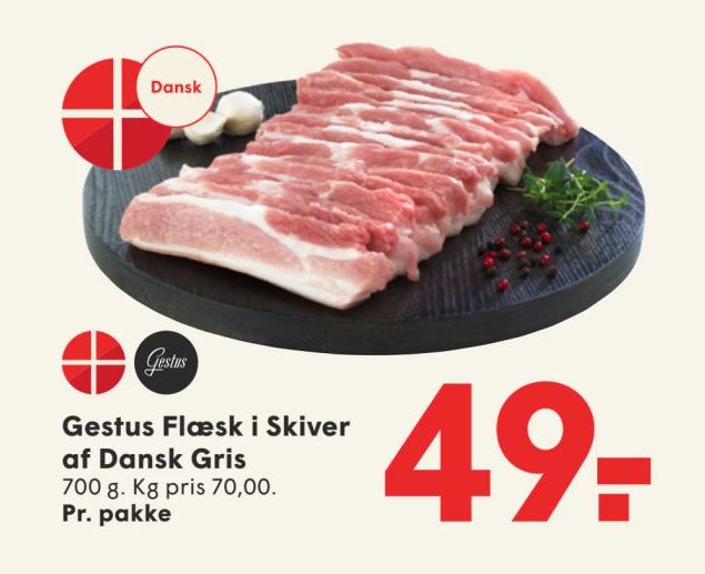 Gestus Flæsk i Skiver af Dansk Gris 700 g. Pr. pakke – Spar