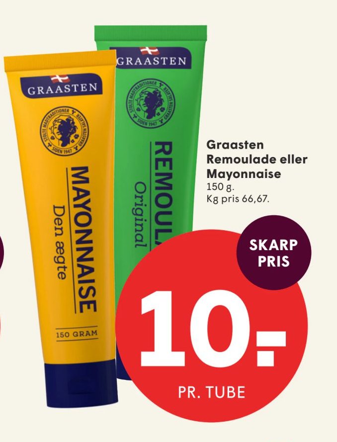 Graasten Remoulade eller Mayonnaise 150 g. Kg pris 66,67. – Spar