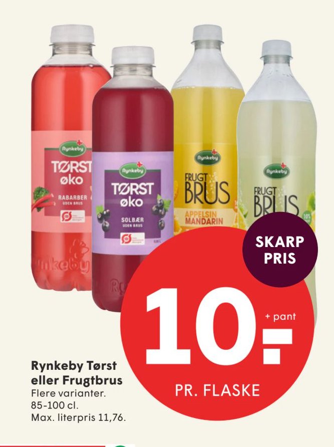 Rynkeby Tørst eller Frugtbrus Flere varianter. 85-100 cl. Max. literpris 11,76. – Spar