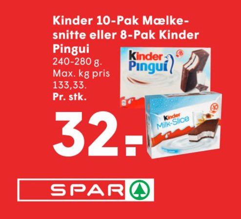 Kinder 10-Pak Mælkesnitte eller 8-Pak Kinder Pingui – Spar