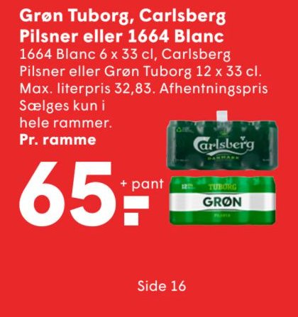 Grøn Tuborg, Carlsberg Pilsner eller 1664 Blanc – Spar