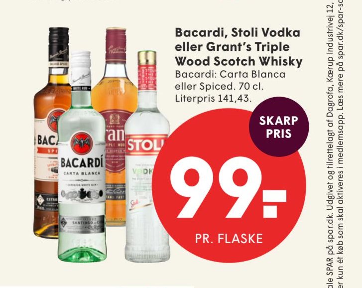 Bacardi, Stoli Vodka eller Grant’s Triple Wood Scotch Whisky – Spar