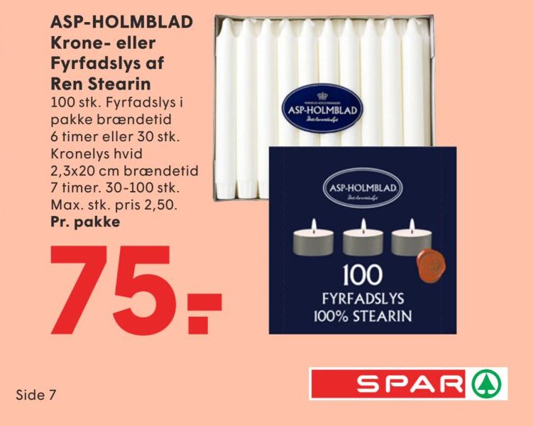 ASP-HOLMBLAD Krone- eller Fyrfadslys af Ren Stearin – Spar