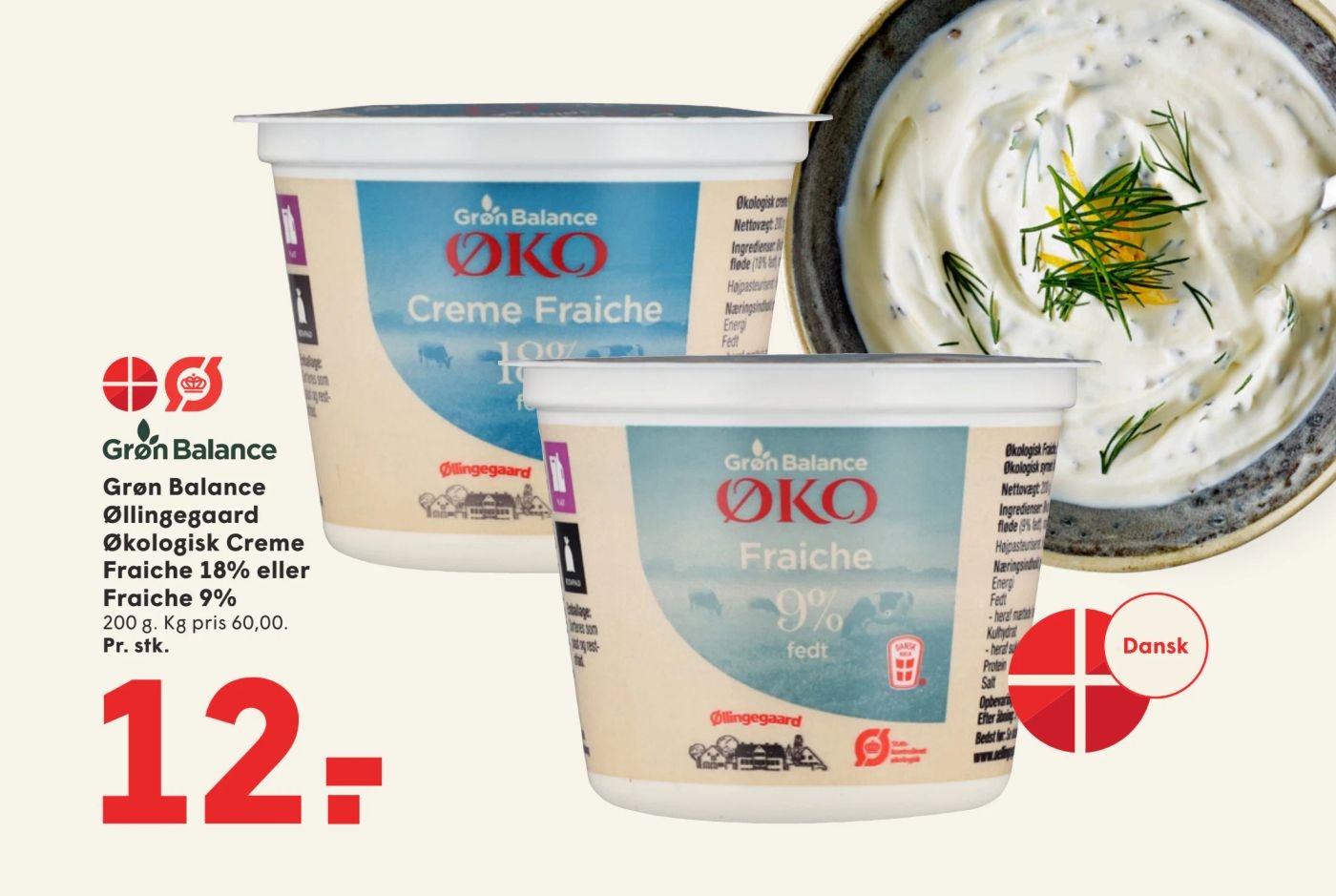 Grøn Balance Øllingegaard Økologisk Creme Fraiche 18% eller Fraiche 9% – Spar