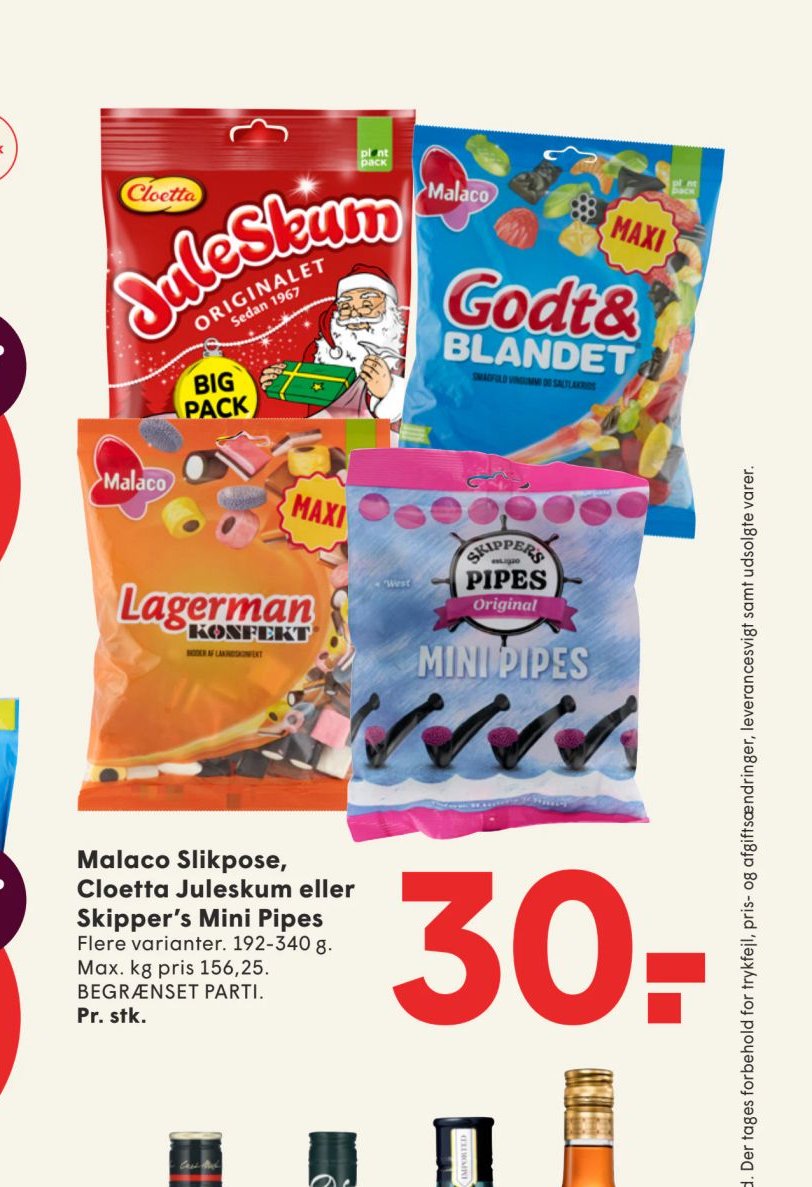 Malaco Slikpose, Cloetta Juleskum eller Skipper’s Mini Pipes – Spar