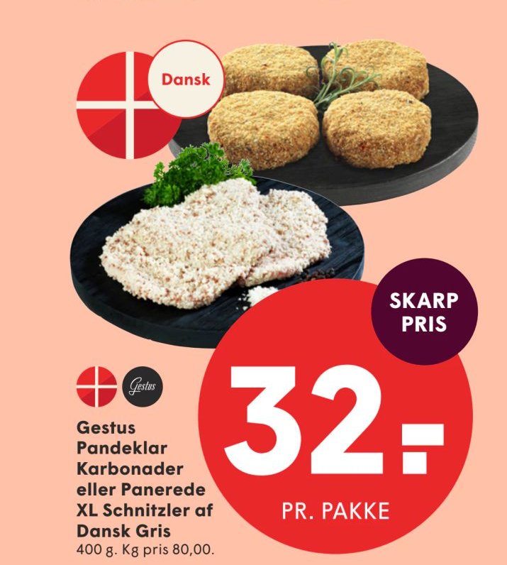 Gestus Pandeklar Karbonader eller Panerede XL Schnitzler af Dansk Gris – Spar
