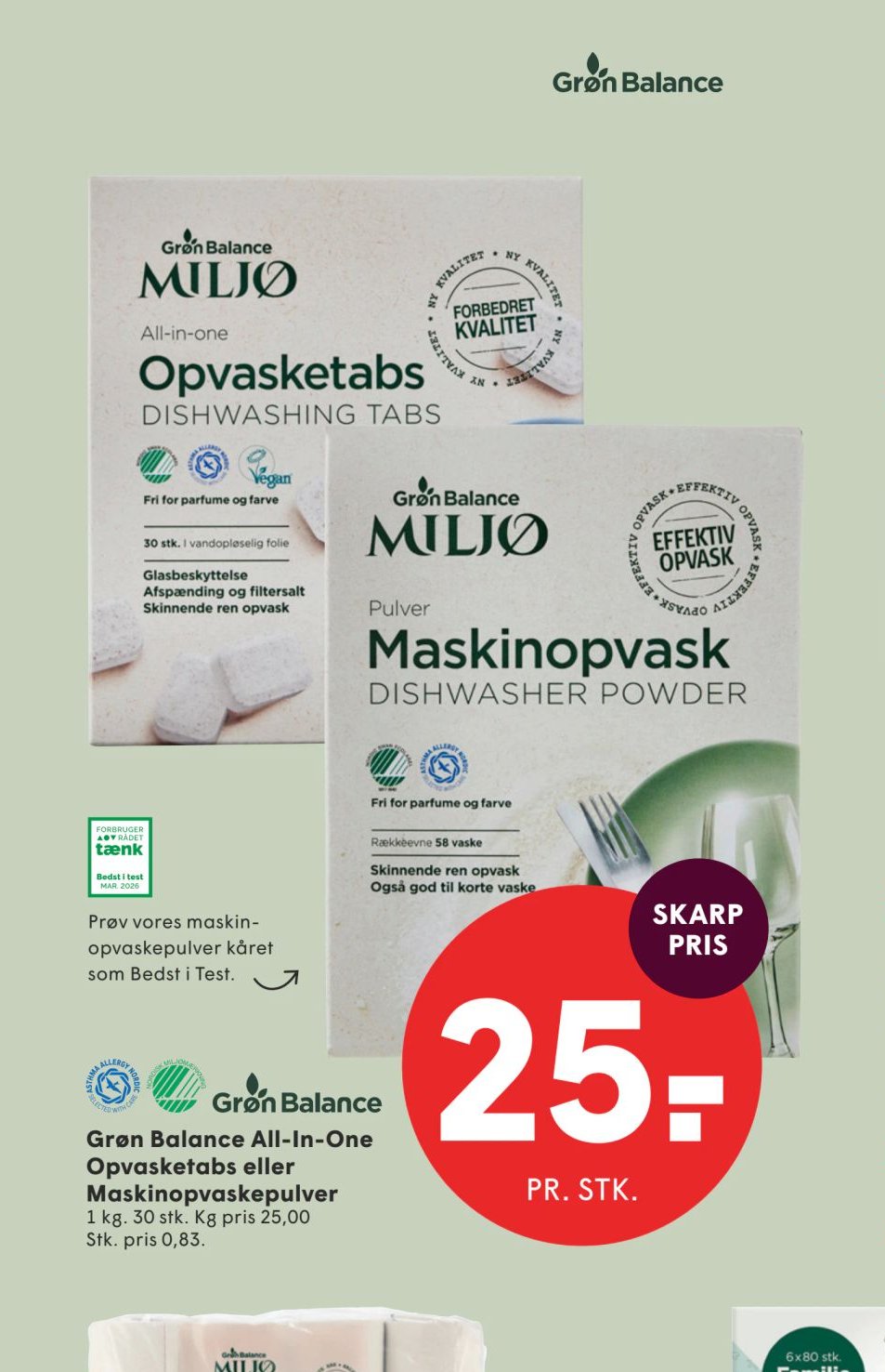 Grøn Balance All-In-One Opvasketabs eller Maskinopvaskepulver – Spar