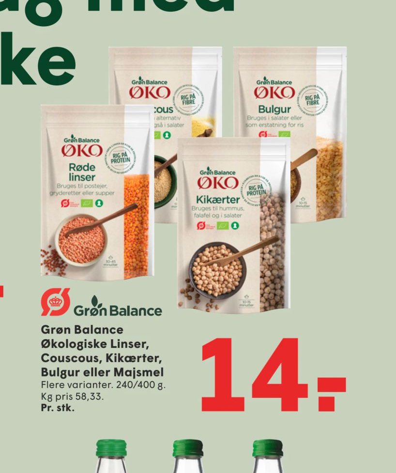 Grøn Balance Økologiske Linser, Couscous, Kikærter, Bulgur eller Majsmel – Spar
