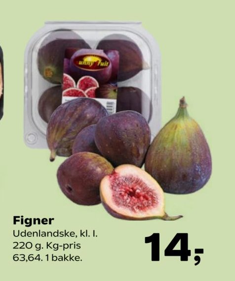 Figner Udenlandske, kl. I. 220 g. Kg-pris 63,64. 1 bakke. – SuperBrugsen