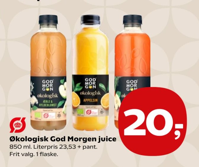 Økologisk God Morgen juice 850 ml. Literpris 23,53 + pant. Frit valg. 1 flaske. – SuperBrugsen