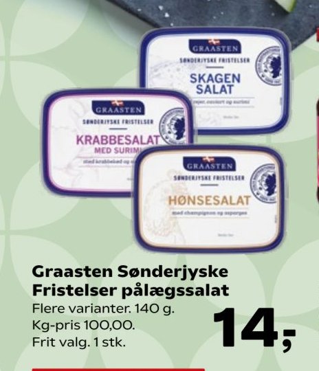 Graasten Sønderjyske Fristelser pålægssalat Flere varianter. 140 g. Kg-pris 100,00. Frit valg. 1 stk. – SuperBrugsen