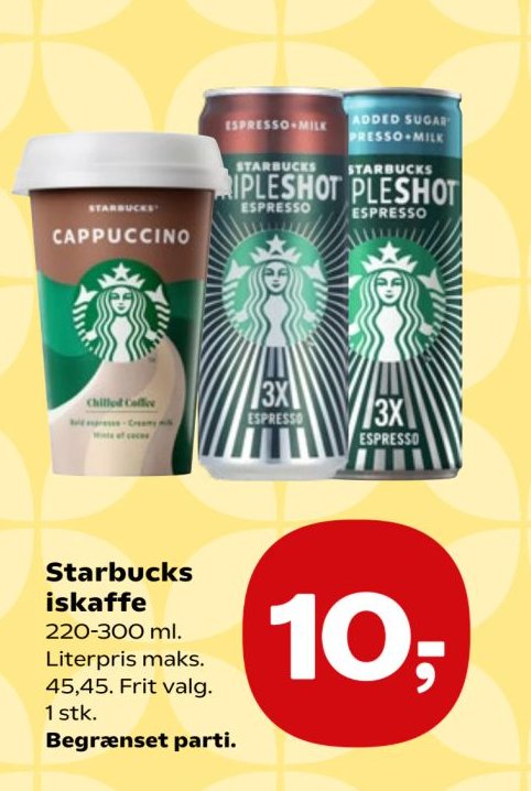 Starbucks iskaffe 220-300 ml. Literpris maks. 45,45. Frit valg. 1 stk. Begrænset parti. – SuperBrugsen