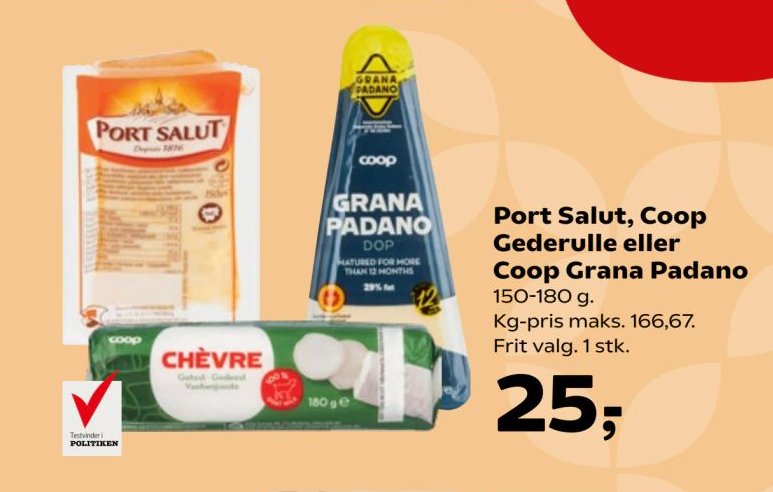 Port Salut, Coop Gederulle eller Coop Grana Padano 150-180 g – SuperBrugsen
