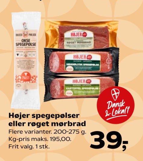 Højer spegepølser eller røget mørbrad Flere varianter. 200-275 g. Kg-pris maks. 195,00. Frit valg. 1 stk. – SuperBrugsen