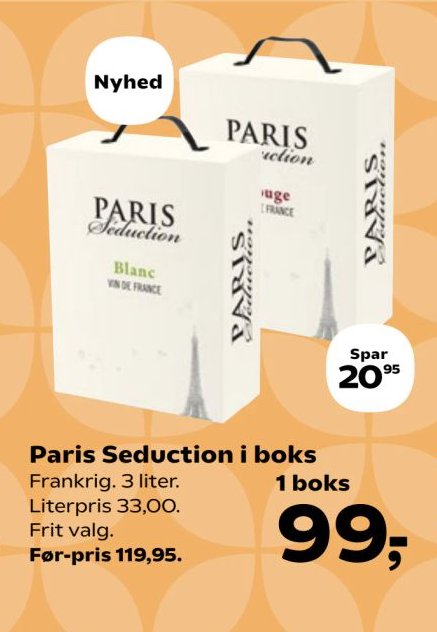 Paris Seduction i boks Frankrig. 3 liter. Literpris 33,00. – SuperBrugsen