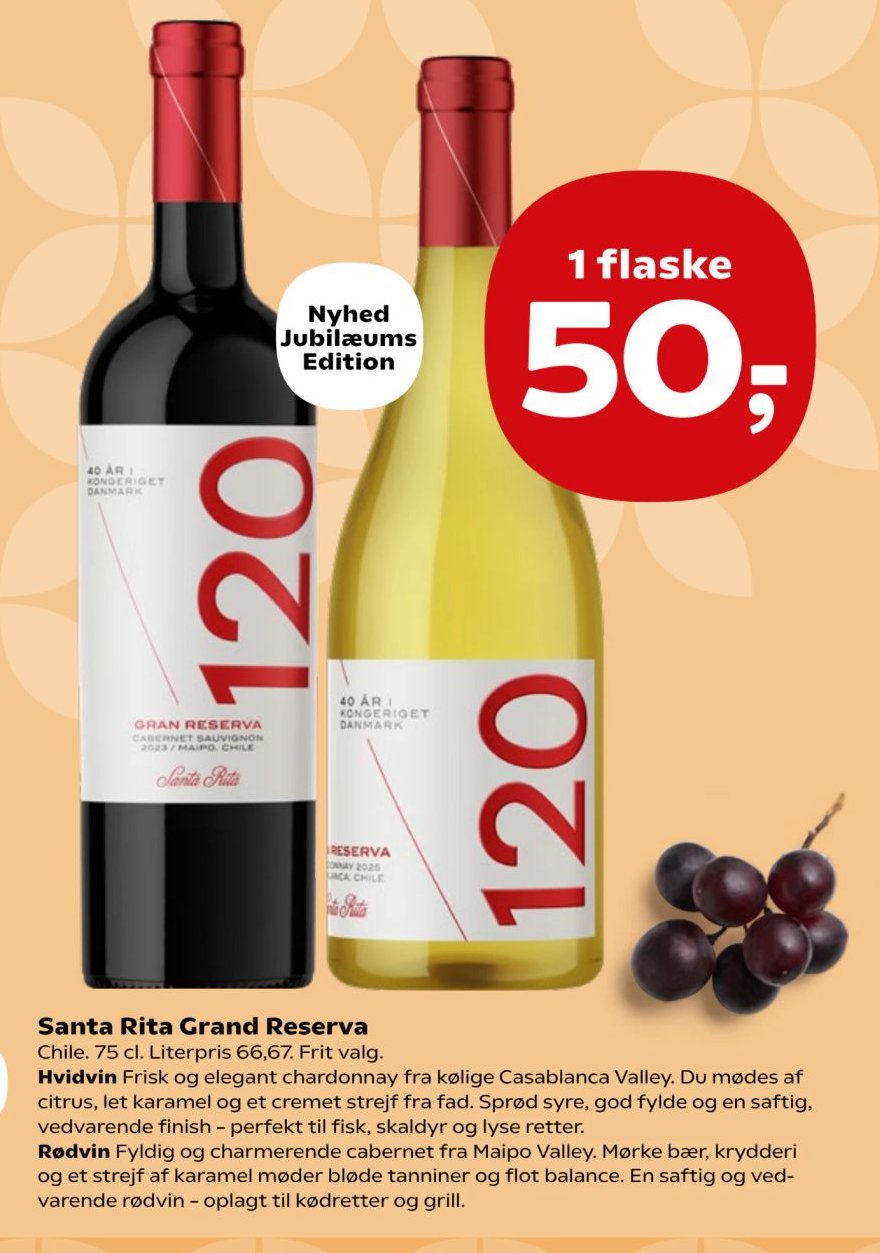 Santa Rita Grand Reserva Chile. 75 cl. Literpris 66,67. Frit valg. – SuperBrugsen