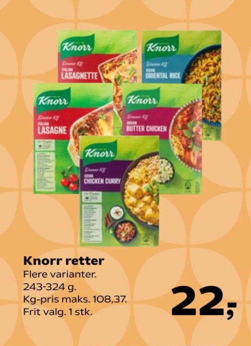Knorr retter Flere varianter. 243-324 g. Kg-pris maks. 108,37. Frit valg. 1 stk. – SuperBrugsen