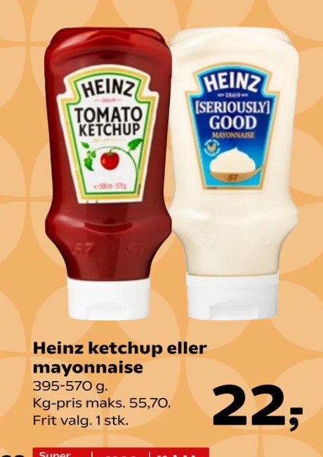 Heinz ketchup eller mayonnaise 395-570 g. Kg-pris maks. 55,70. Frit valg. 1 stk. – SuperBrugsen