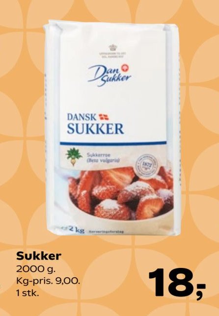 Sukker 2000 g. Kg-pris. 9,00. 1 stk. – SuperBrugsen
