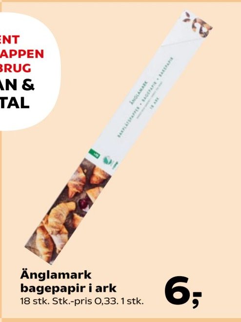 Änglamark bagepapir i ark 18 stk. Stk.-pris 0,33. 1 stk. – SuperBrugsen