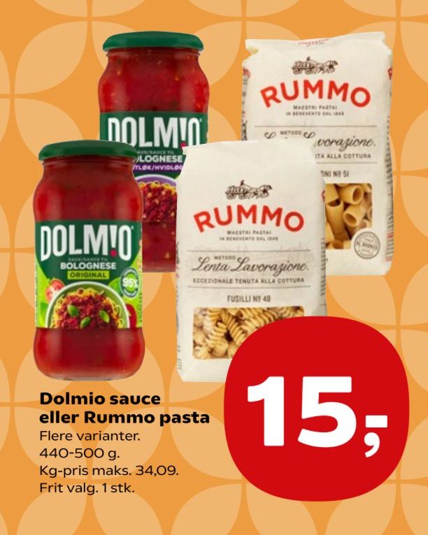 Dolmio sauce eller Rummo pasta Flere varianter. 440-500 g. – SuperBrugsen