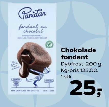 Chokolade fondant Dybfrost. 200 g. Kg-pris 125,00. 1 stk. – SuperBrugsen