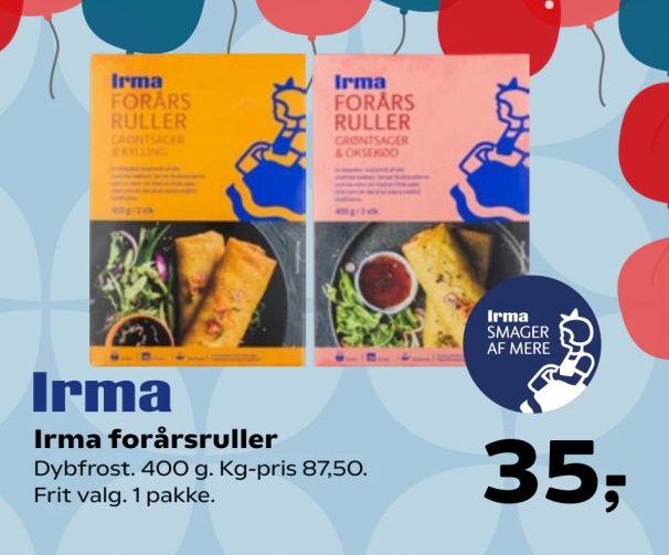 Irma forårsruller Dybfrost. 400 g. Kg-pris 87,50. Frit valg. 1 pakke. – SuperBrugsen