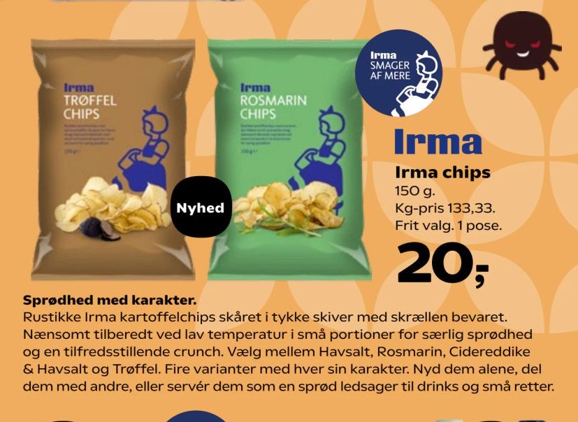 Irma chips 150 g. Kg-pris 133,33. Frit valg. 1 pose. – SuperBrugsen