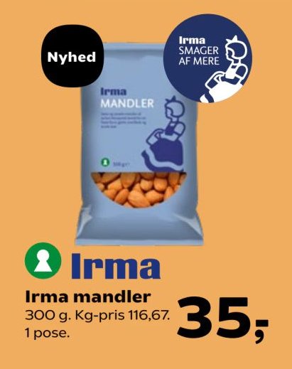 Irma mandler 300 g. Kg-pris 116,67. 1 pose. – SuperBrugsen