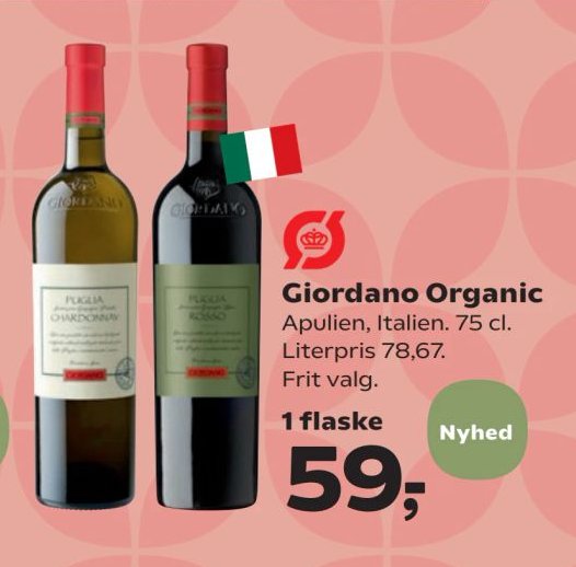 Giordano Organic Apulien, Italien. 75 cl. Literpris 78,67. Frit valg. – SuperBrugsen