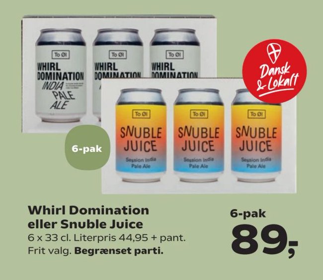 Whirl Domination eller Snuble Juice 6 x 33 cl. Literpris 44,95 + pant. Frit valg. Begrænset parti. – SuperBrugsen
