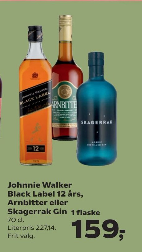 Johnnie Walker Black Label 12 års, Arnbitter eller Skagerrak Gin 1 flaske 70 cl. – SuperBrugsen