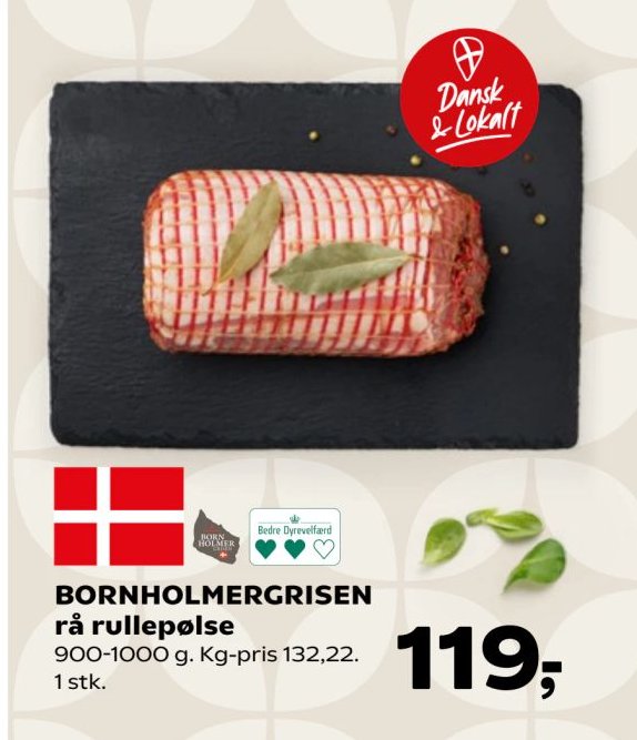 BORNHOLMERGRISEN rå rullepølse 900-1000 g. Kg-pris 132,22. 1 stk. – SuperBrugsen