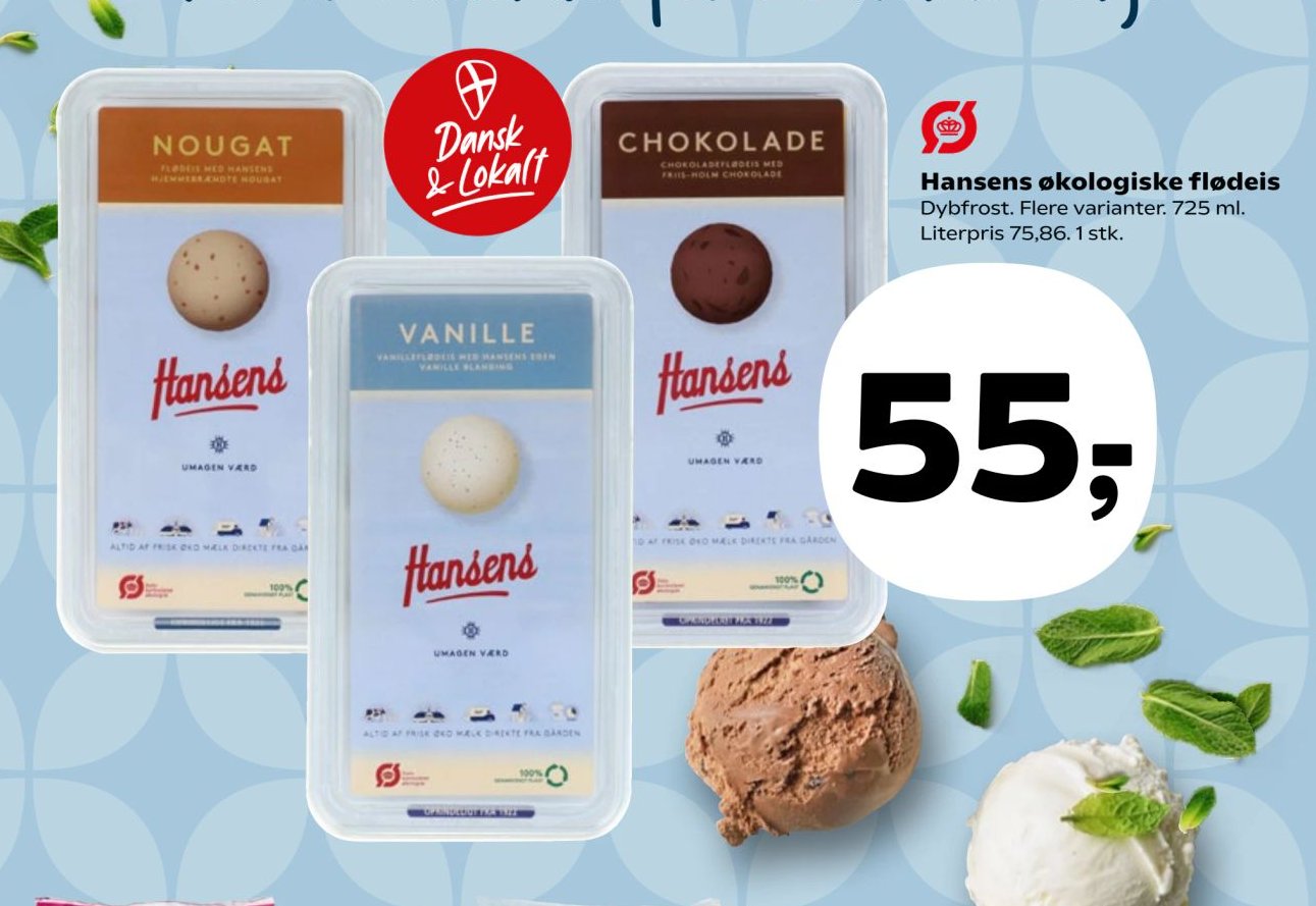 Hansens økologiske flødeis Dybfrost. Flere varianter. 725 ml. – SuperBrugsen
