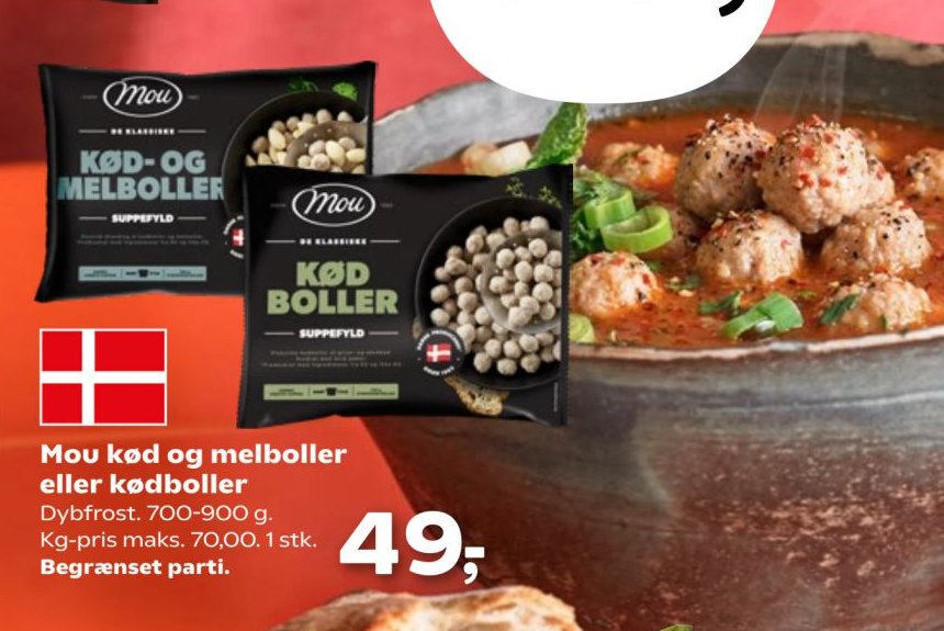 Mou kød og melboller eller kødboller Dybfrost. 700-900 g. Kg-pris maks. 70,00. 1 stk. – SuperBrugsen