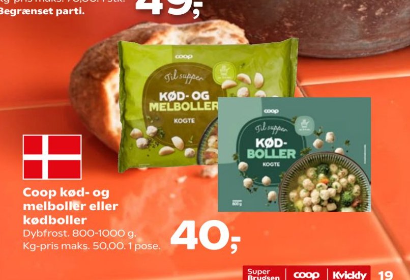 Coop kød- og melboller eller kødboller Dybfrost. 800-1000 g. Kg-pris maks. 50,00. 1 pose. – SuperBrugsen