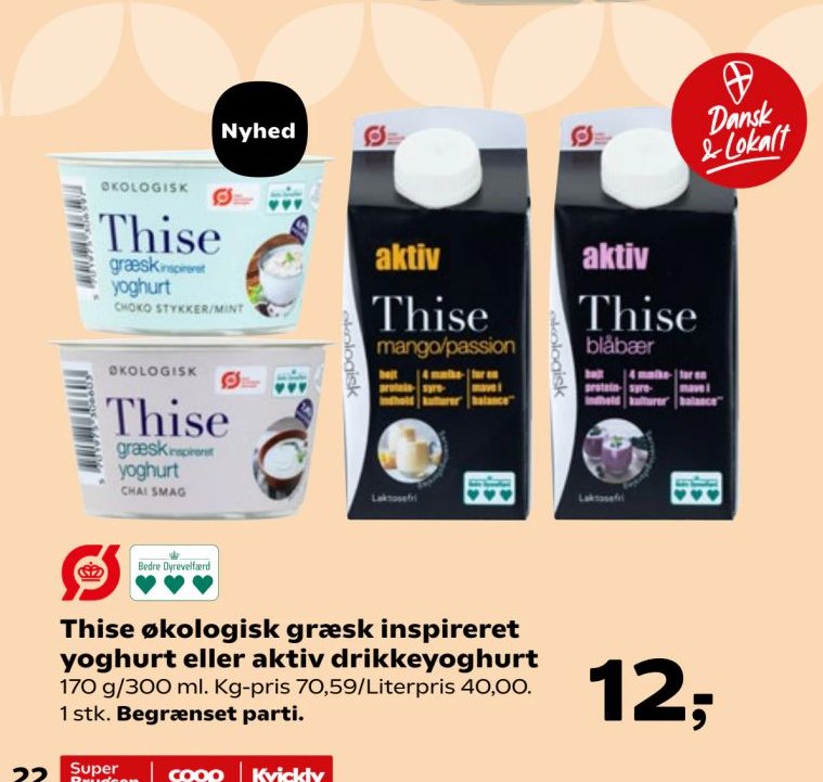 Thise økologisk græsk inspireret yoghurt eller aktiv drikkeyoghurt 170 g/300 ml – SuperBrugsen