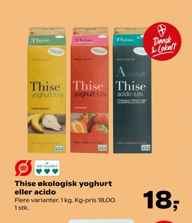 Thise økologisk yoghurt eller acido Flere varianter. 1 kg. Kg-pris 18,00. 1 stk. – SuperBrugsen