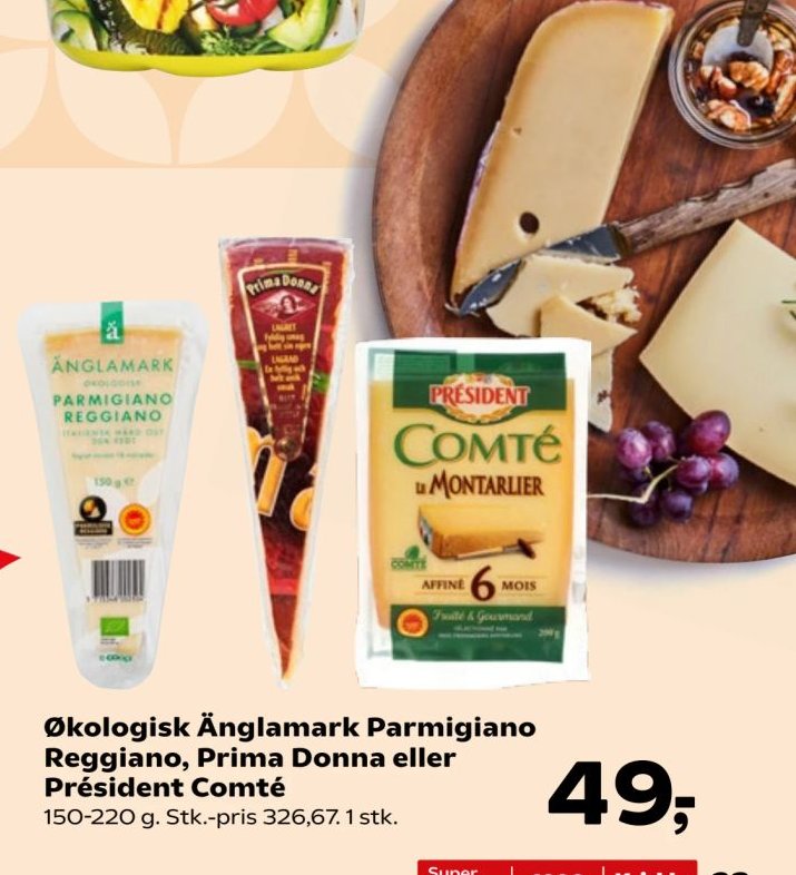 Økologisk Änglamark Parmigiano Reggiano, Prima Donna eller Président Comté 150-220 g. Stk.-pris 326,67. 1 stk. – SuperBrugsen