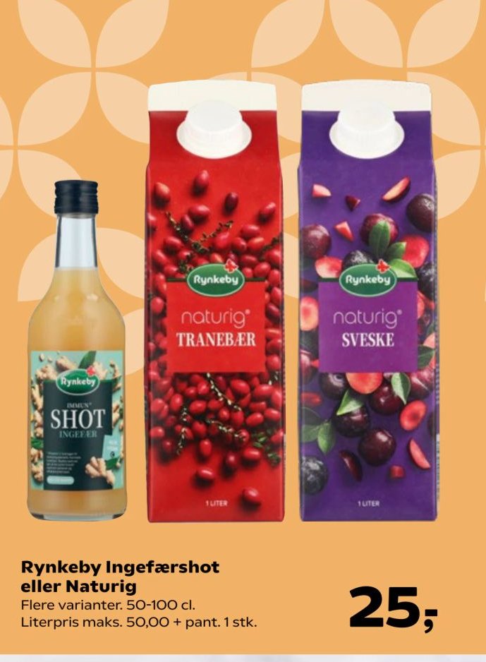 Rynkeby Ingefærshot eller Naturig Flere varianter. 50-100 cl. Literpris maks. 50,00 + pant. 1 stk. – SuperBrugsen