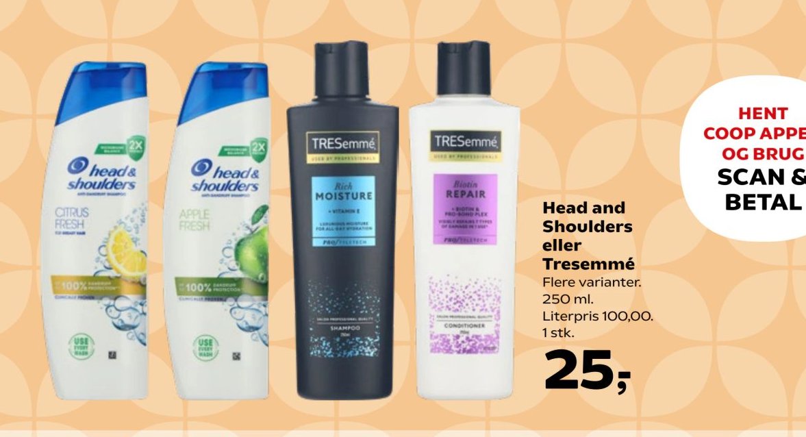 Head and Shoulders eller Tresemmé Flere varianter. 250 ml. Literpris 100,00. 1 stk. – SuperBrugsen