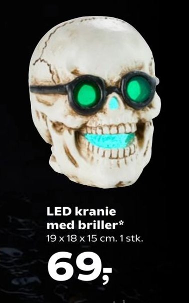 LED kranie med briller 19 x 18 x 15 cm. 1 stk. – SuperBrugsen