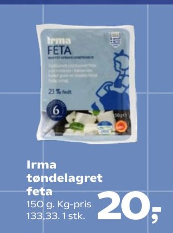 Irma tøndelagret feta 150 g. Kg-pris 133,33. 1 stk. – SuperBrugsen
