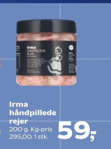 Irma håndpillede rejer 200 g. Kg-pris 295,00. 1 stk. – SuperBrugsen